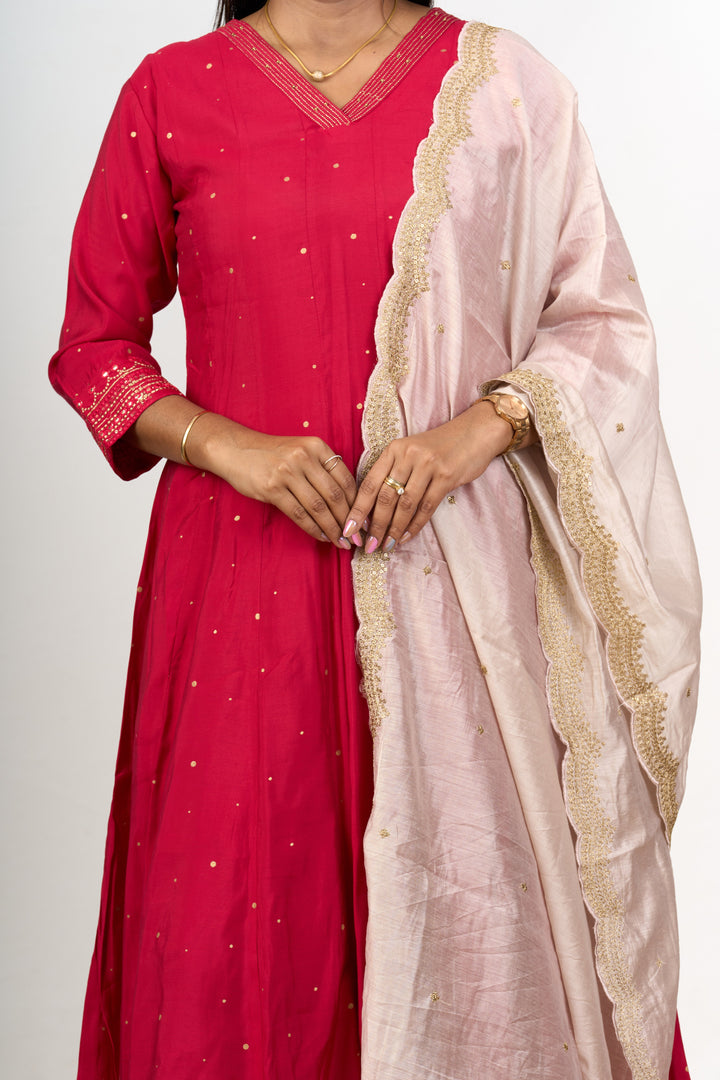 The Nesavu Womens Straight Suit Sets Premium Kurta Sets in Blend Silk with Red Elegance and Delicate Embroidery for Women Nesavu Premium Red Blend Silk Kurta Sets Embroidered Detailing Palazzo Women | The Nesavu