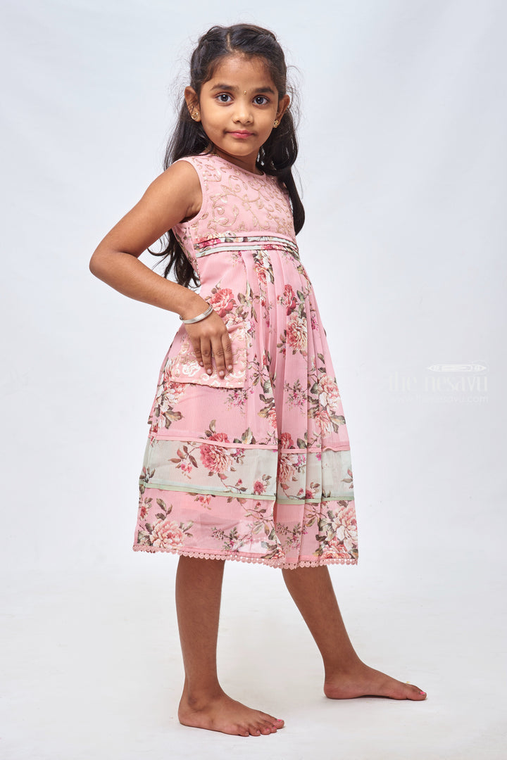 The Nesavu Girls Cotton Frock Pretty in Pink: Sequin Embroidered Floral Printed Pink Cotton Frock for Girls Nesavu Cotton Frocks in Diverse Designs for Girls | Comfortable Cotton Frocks for Girls | The Nesavu