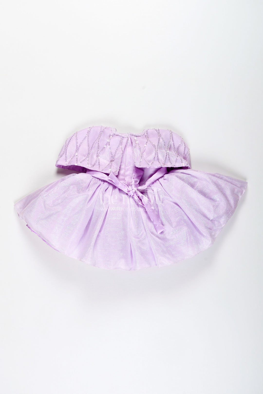 The Nesavu Girls Fancy Party Frock Princess Style Baby Frock Perfect for Birthdays and Photoshoots Nesavu Nesavu Lavender Girls Party Dress Satin Puff Sleeves Statement Waist Bow
