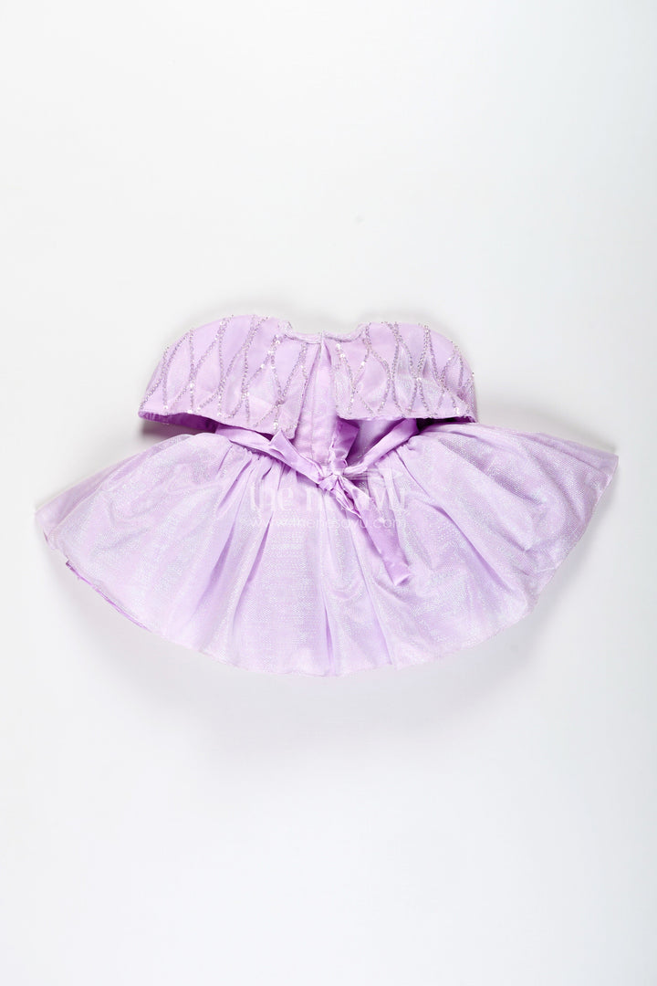 The Nesavu Girls Fancy Party Frock Princess Style Baby Frock Perfect for Birthdays and Photoshoots Nesavu Nesavu Lavender Girls Party Dress Satin Puff Sleeves Statement Waist Bow