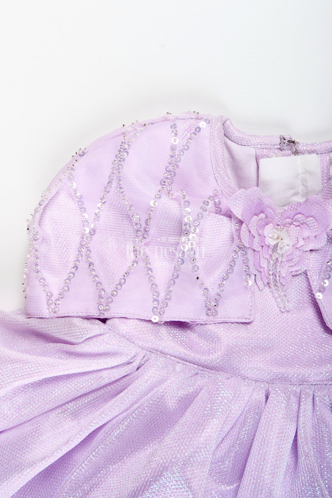 The Nesavu Girls Fancy Party Frock Princess Style Baby Frock Perfect for Birthdays and Photoshoots Nesavu Nesavu Lavender Girls Party Dress Satin Puff Sleeves Statement Waist Bow