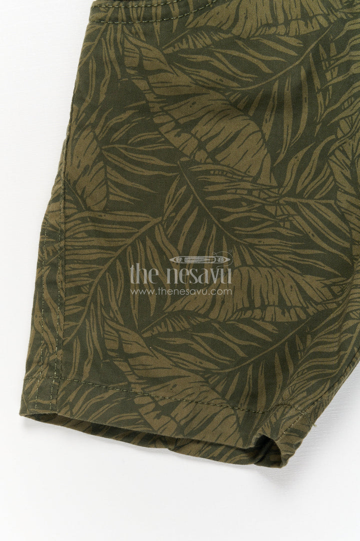 The Nesavu Boys Shorts Printed Boys Cotton Shorts with Drawstring and Leaf Pattern Nesavu Boys cotton printed shorts with tropical leaf pattern and elastic waistband