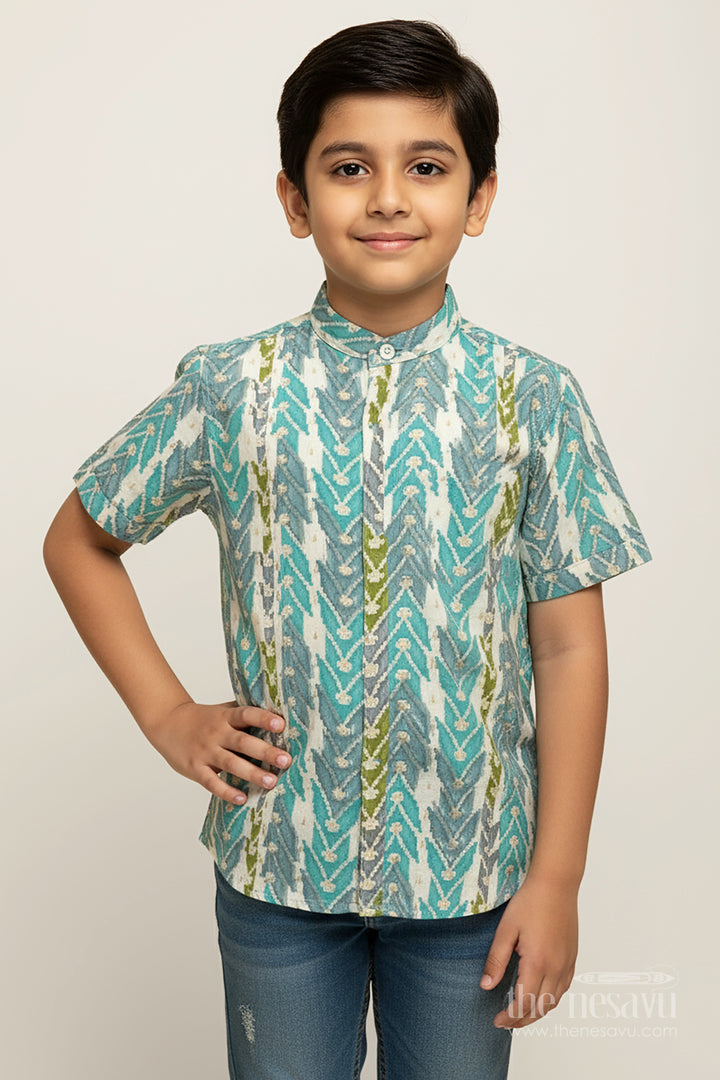 The Nesavu Boys Cotton Shirt Printed Casual Shirt for Baby Boys in Green and Blue Arrow Design with Soft Modal Silk Comfort Nesavu 16 (1Y) / Green BS258A-16 Nesavu Baby Boys Printed Casual Shirt Arrow Pattern Modal Silk Daily Comfort Style
