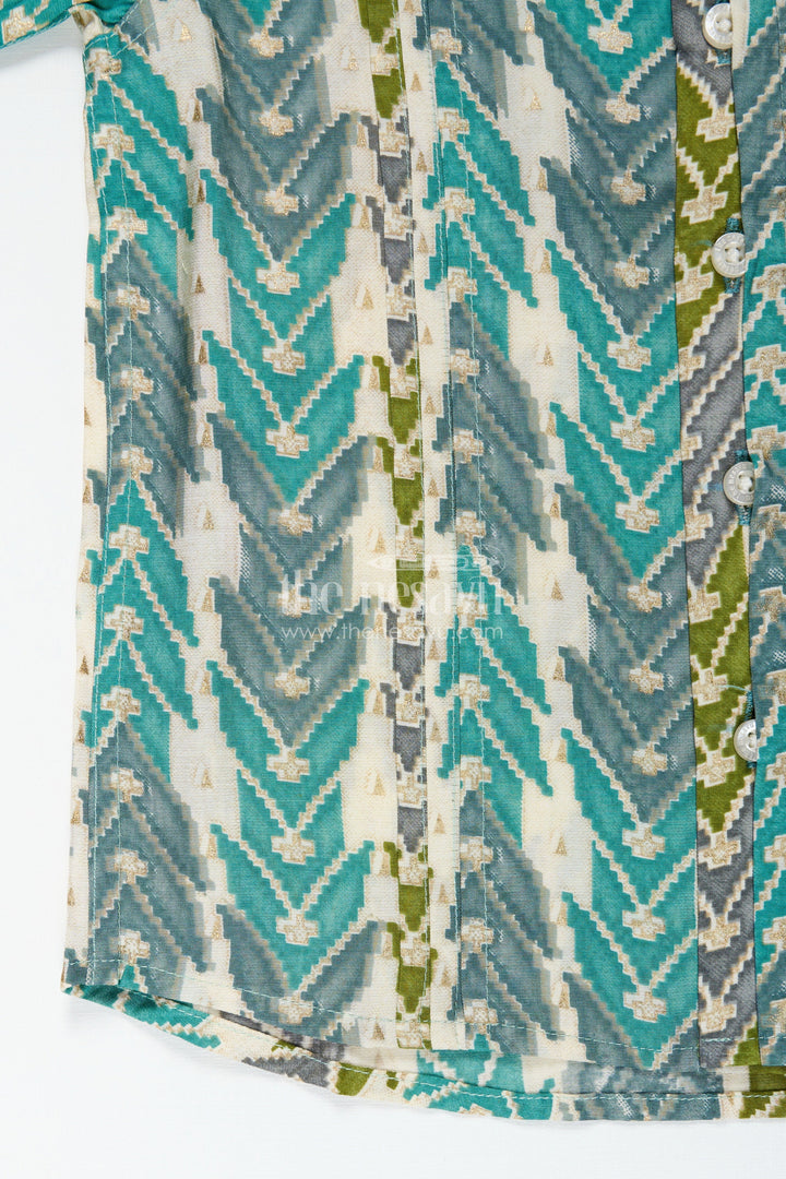 The Nesavu Boys Cotton Shirt Printed Casual Shirt for Baby Boys in Green and Blue Arrow Design with Soft Modal Silk Comfort Nesavu Nesavu Baby Boys Printed Casual Shirt Arrow Pattern Modal Silk Daily Comfort Style