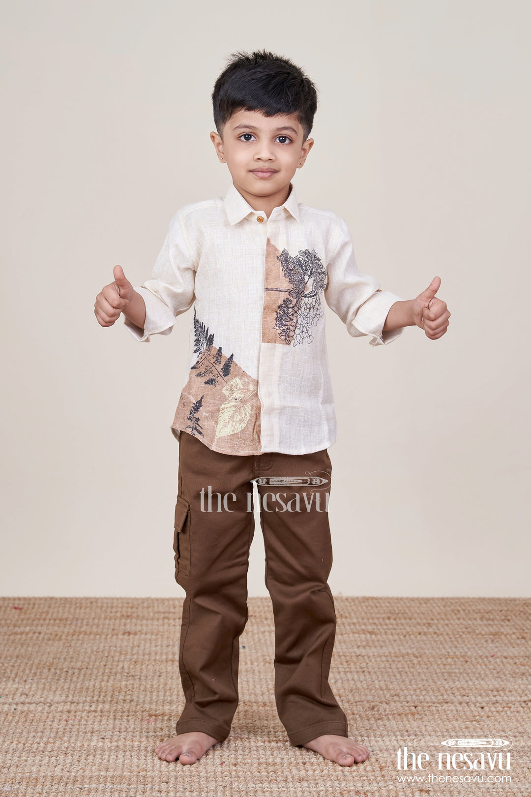 The Nesavu Boys Casual Set Printed Cotton Blazer Set for Toddler Boys for Birthday and Play Events Nesavu 20 (3Y) / Beige BCS455A-20 Nesavu boys cotton printed blazer set cargo pants birthdays outdoor events
