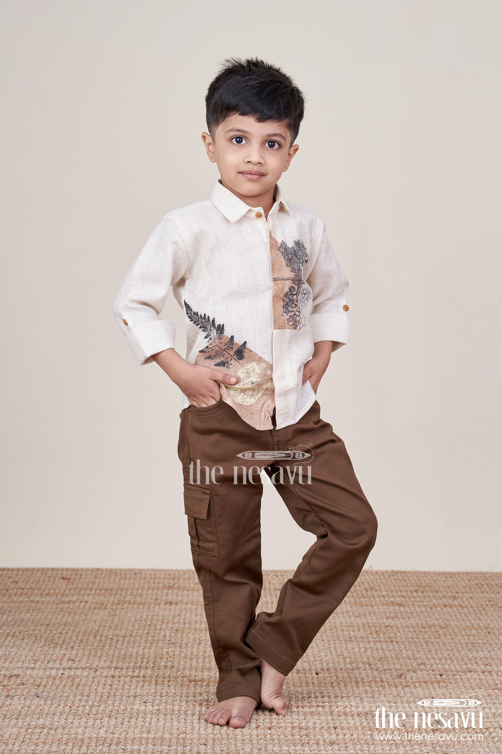 The Nesavu Boys Casual Set Printed Cotton Blazer Set for Toddler Boys for Birthday and Play Events Nesavu Nesavu boys cotton printed blazer set cargo pants birthdays outdoor events