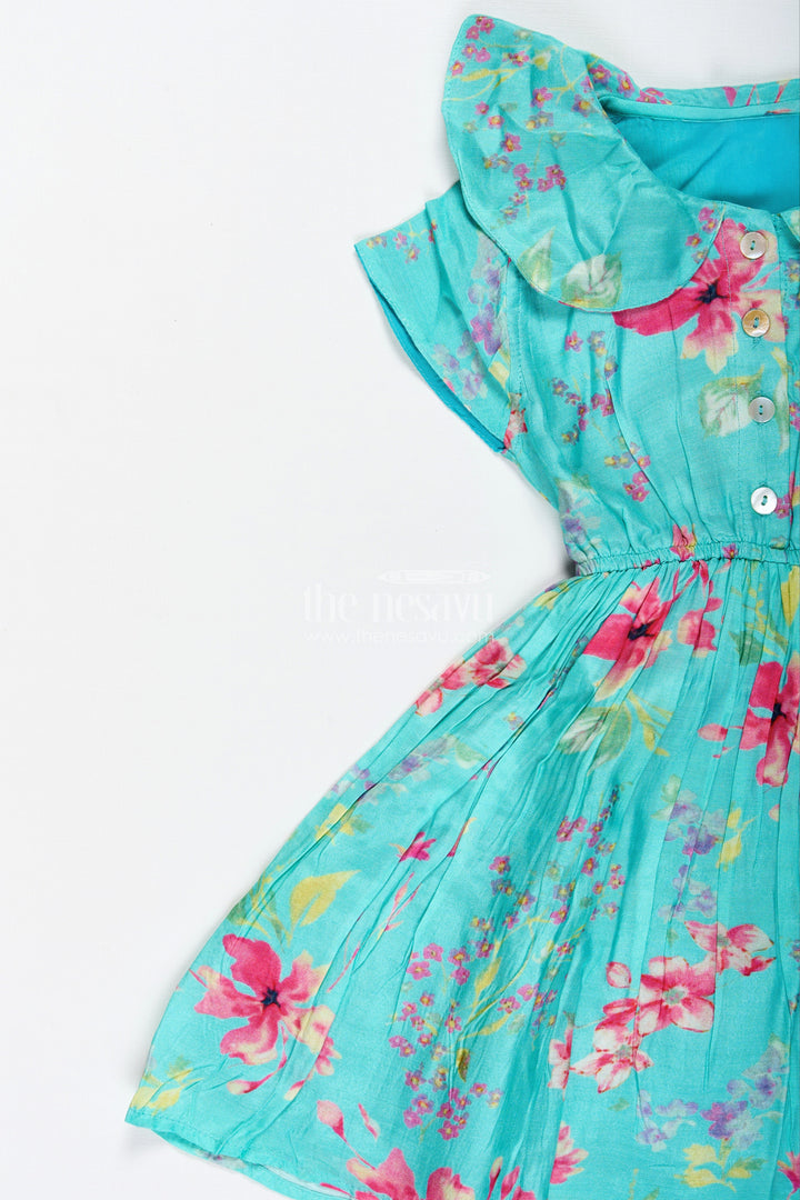 The Nesavu Girls Cotton Frock Printed Floral Frock for Toddler Girls Daily Wear Nesavu Nesavu Toddler Girls Bright Green Sleeveless Cotton Floral Frock Playful Daily Comfort