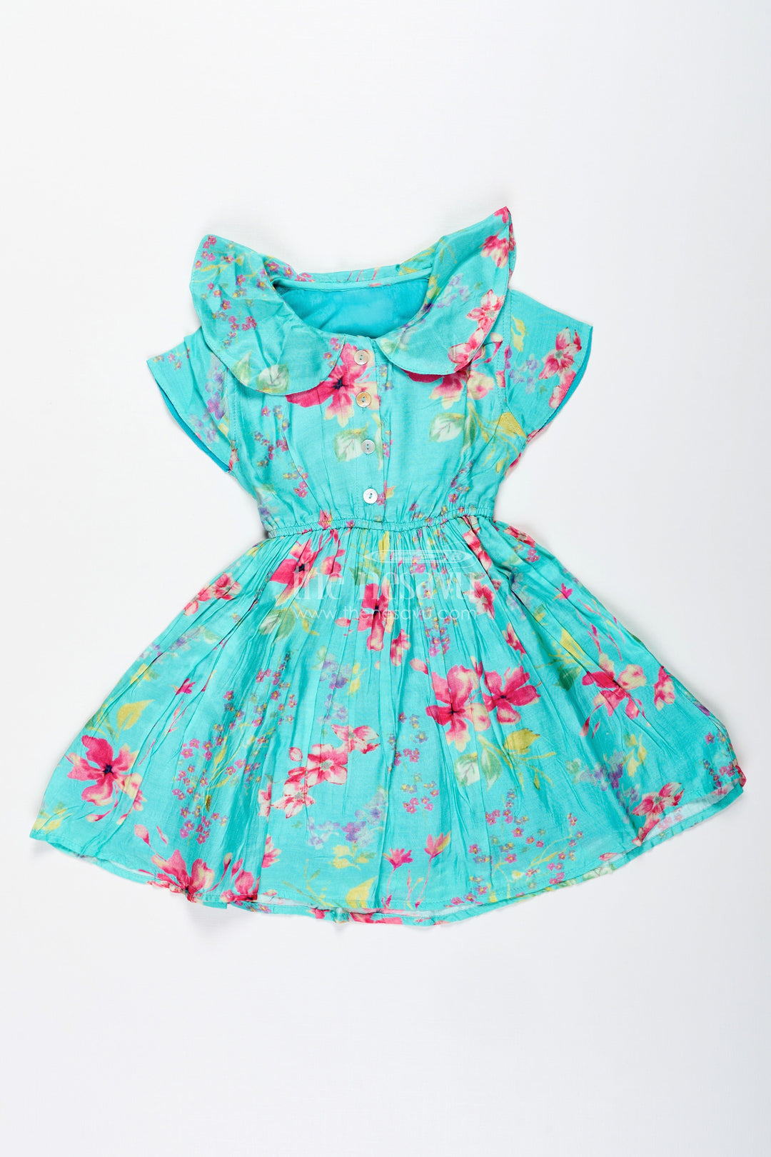 The Nesavu Girls Cotton Frock Printed Floral Frock for Toddler Girls Daily Wear Nesavu Nesavu Toddler Girls Bright Green Sleeveless Cotton Floral Frock Playful Daily Comfort