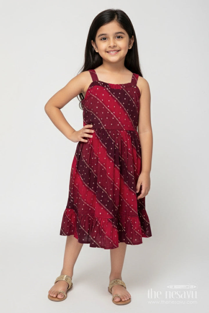 The Nesavu Girls Cotton Frock Printed Frock for Baby Girls with Strappy Shoulders for Twirling Fun Nesavu 18 (2Y) / Pink GFC2023A-18 Nesavu baby girl printed frock in viscose with festive flared silhouette and comfy straps