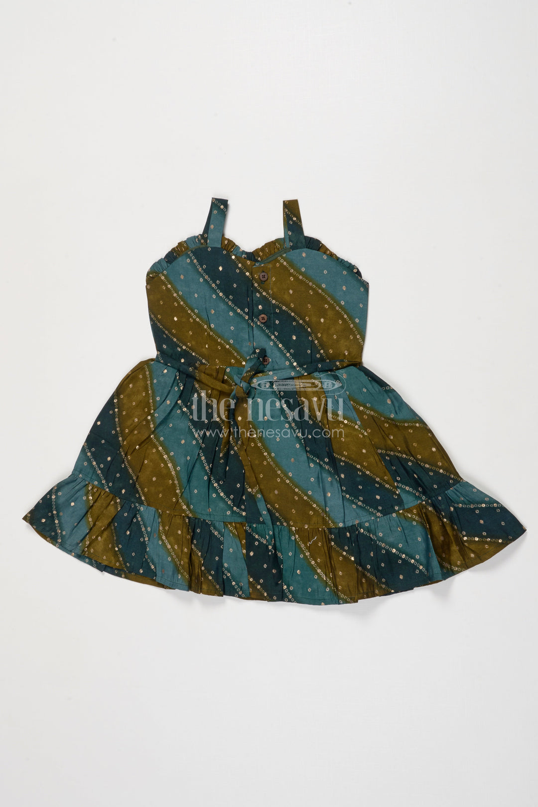 The Nesavu Girls Cotton Frock Printed Frock for Toddler Girls with Straps and Festive Flair Nesavu Nesavu printed viscose frock for toddler girls with flared silhouette and ethnic charm