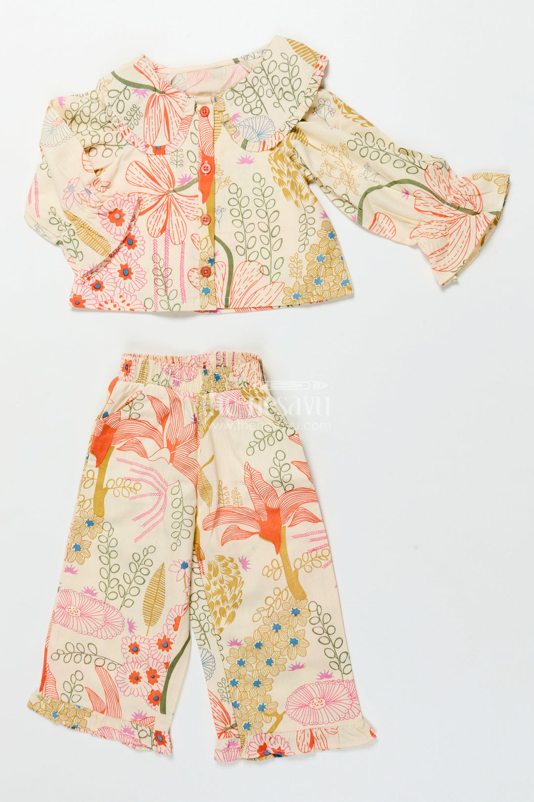 The Nesavu Girls Co-Ord Sets Printed Girls Co-Ord Set with Crop Top and Skirt for Day Outings Nesavu 18 (2Y) / Orange GPS798B-18 Nesavu girls digital printed cotton co-ord set skirt top perfect summer holidays fun days out