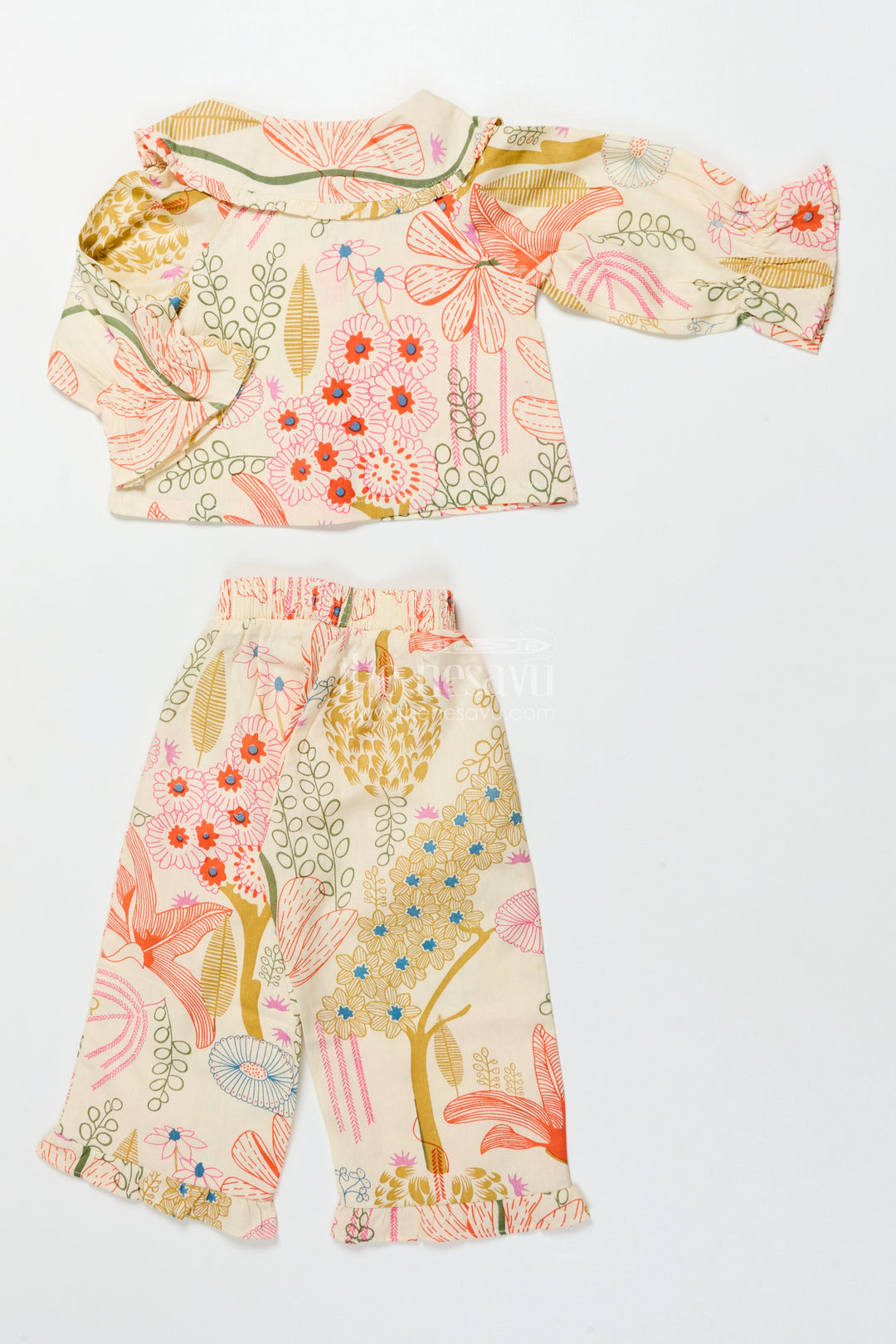 The Nesavu Girls Co-Ord Sets Printed Girls Co-Ord Set with Crop Top and Skirt for Day Outings Nesavu Nesavu girls digital printed cotton co-ord set skirt top perfect summer holidays fun days out