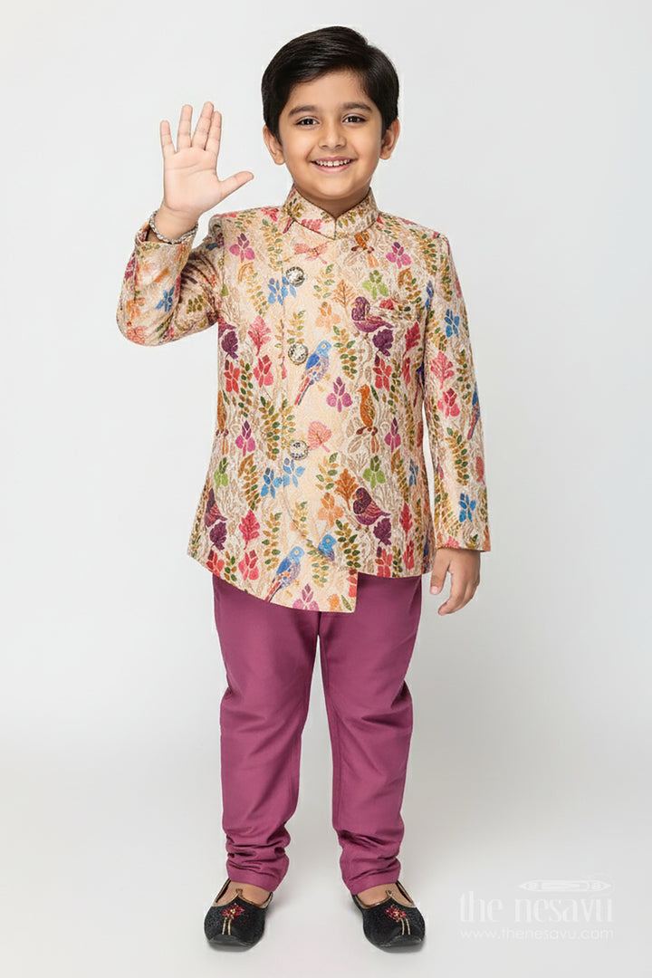 The Nesavu Boys Dothi Set Printed Kurta Pajama Set for Boys Ideal for Ethnic Day and Family Celebrations Nesavu 12 (3M) / Multicolor BES809C-12 Nesavu boys printed kurta pajama set soft silk blend ethnic day festive wear