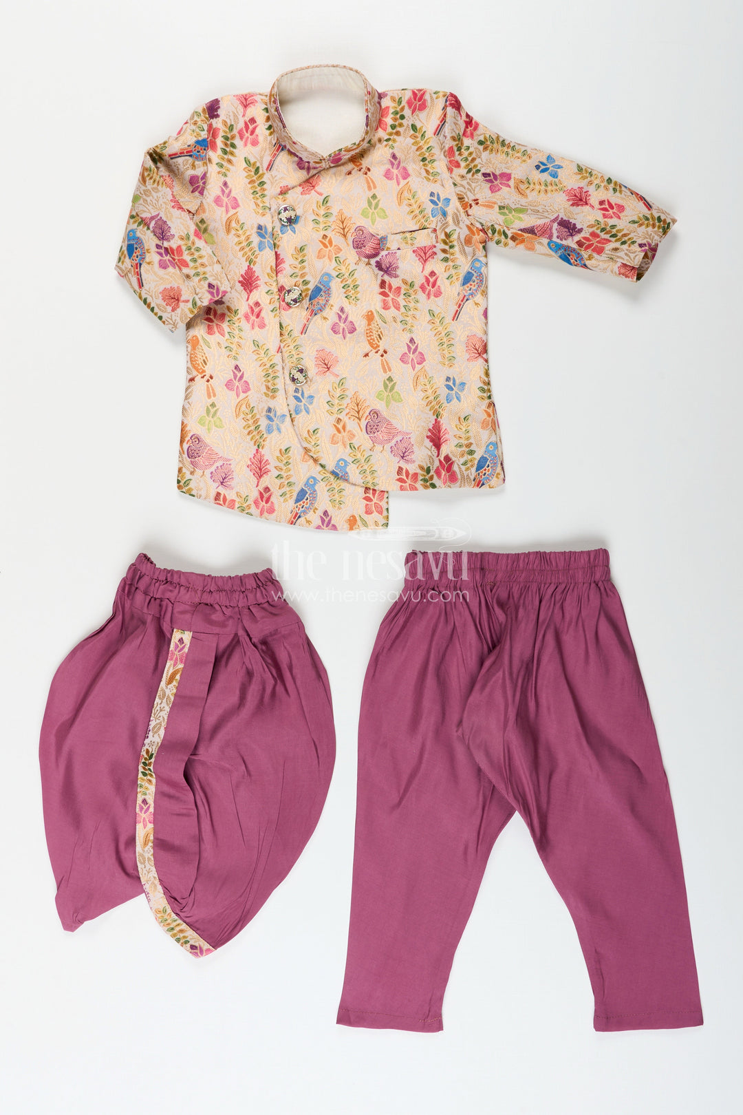 The Nesavu Boys Dothi Set Printed kurta pajama set for boys ideal for ethnic day and family celebrations Nesavu Nesavu boys printed kurta pajama set soft silk blend ethnic day festive wear