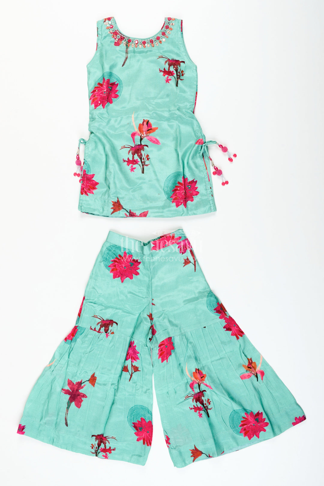 The Nesavu Girls Sharara / Plazo Set Printed Muslin Plazo Set for Girls Ideal for Casual Festive Wear Nesavu Nesavu girls floral printed muslin plazo set  ideal casual ethnic outings festive moments