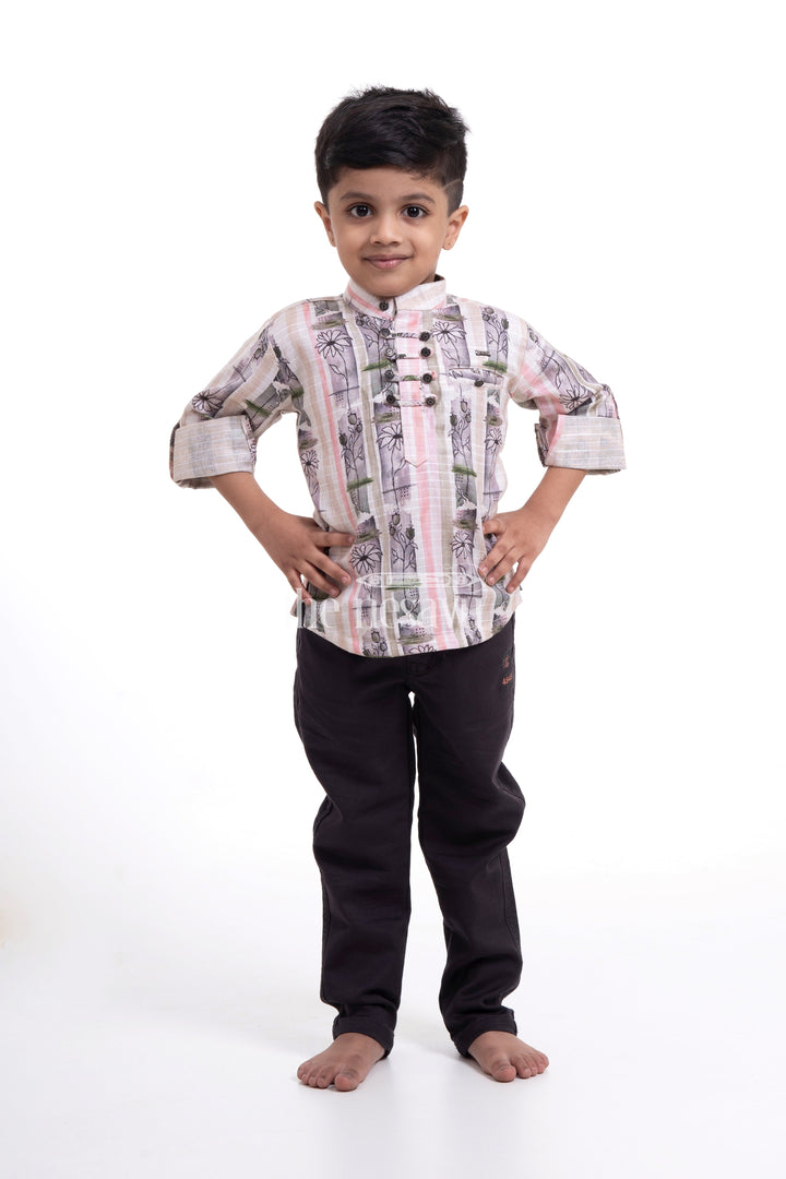 The Nesavu Baby Casual Sets Printed Shirts and Pants for Boys - Designer Full Kurtha Shirt with Cotton Pant and Belt Nesavu 18 (2Y) / multicolor BCS061B-18