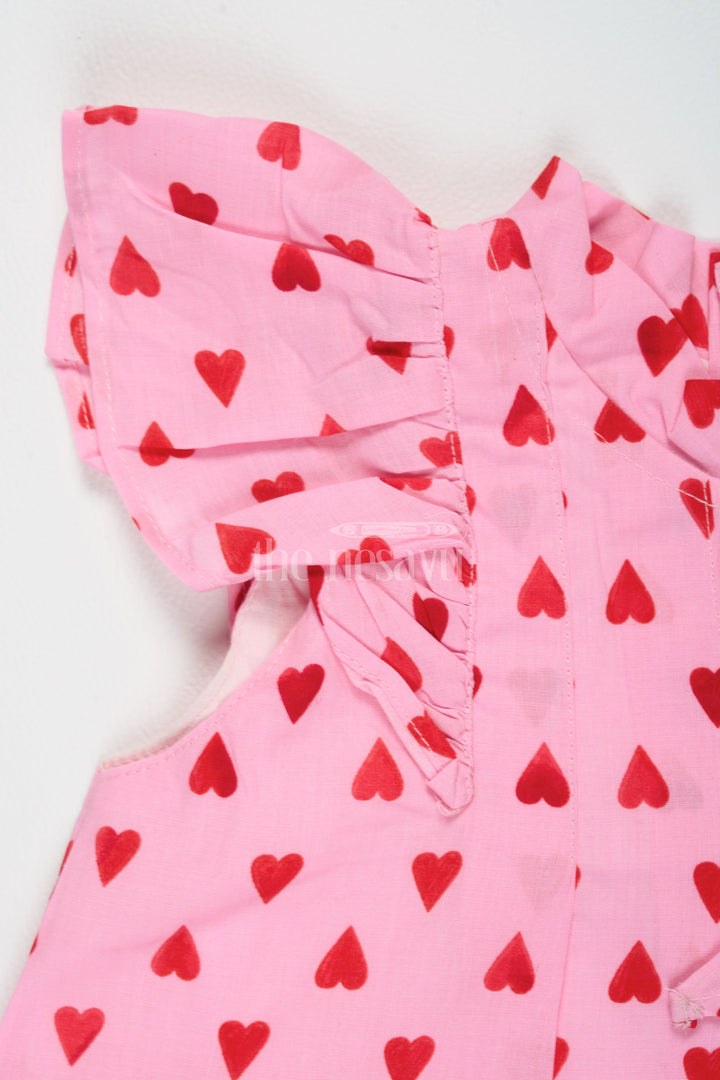 The Nesavu Baby Cotton Frocks Pure Cotton Baby Dresses Frocks for Girls in Pink with Flutter Sleeves and Heart Print Nesavu Nesavu Pure Cotton Baby Dresses Frocks Girls Pink Heart Print Flutter Sleeves