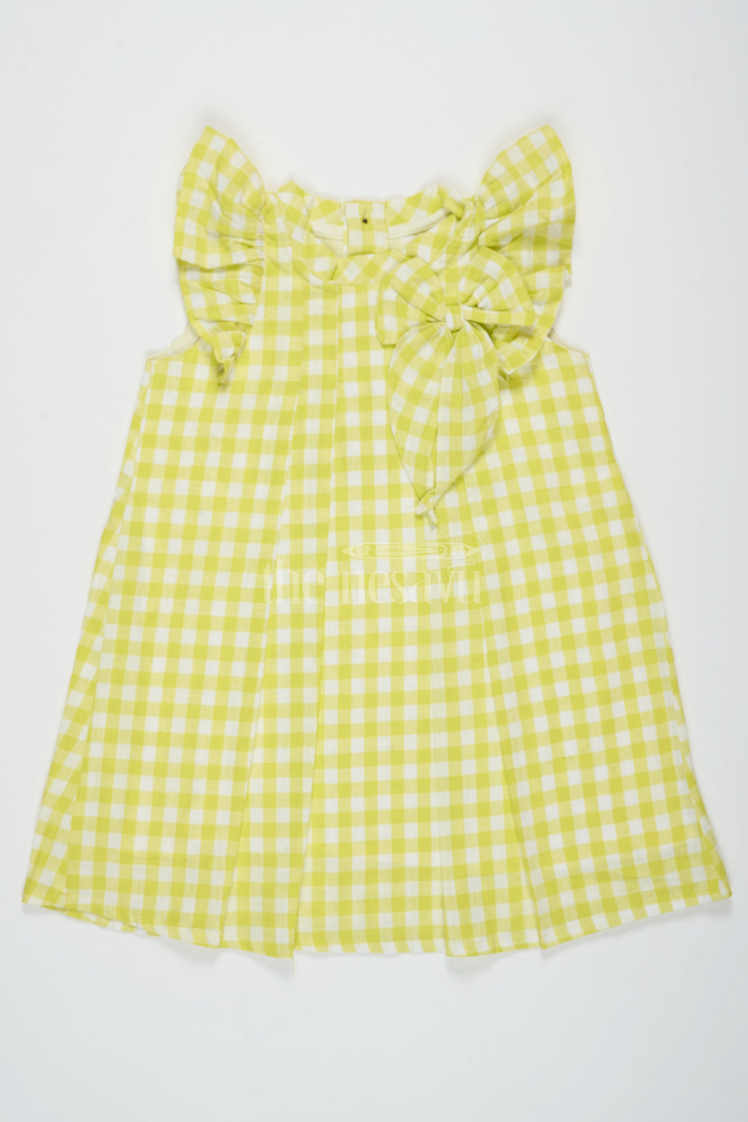 The Nesavu Baby Cotton Frocks Pure Cotton Casual Baby Frocks for Girls in Yellow with Gingham Checks and Flutter Sleeves Nesavu 14 (6M) / Yellow BFJ669A-14 Nesavu Pure Cotton Casual Baby Frocks Girls Yellow Gingham Checks Flutter Sleeves