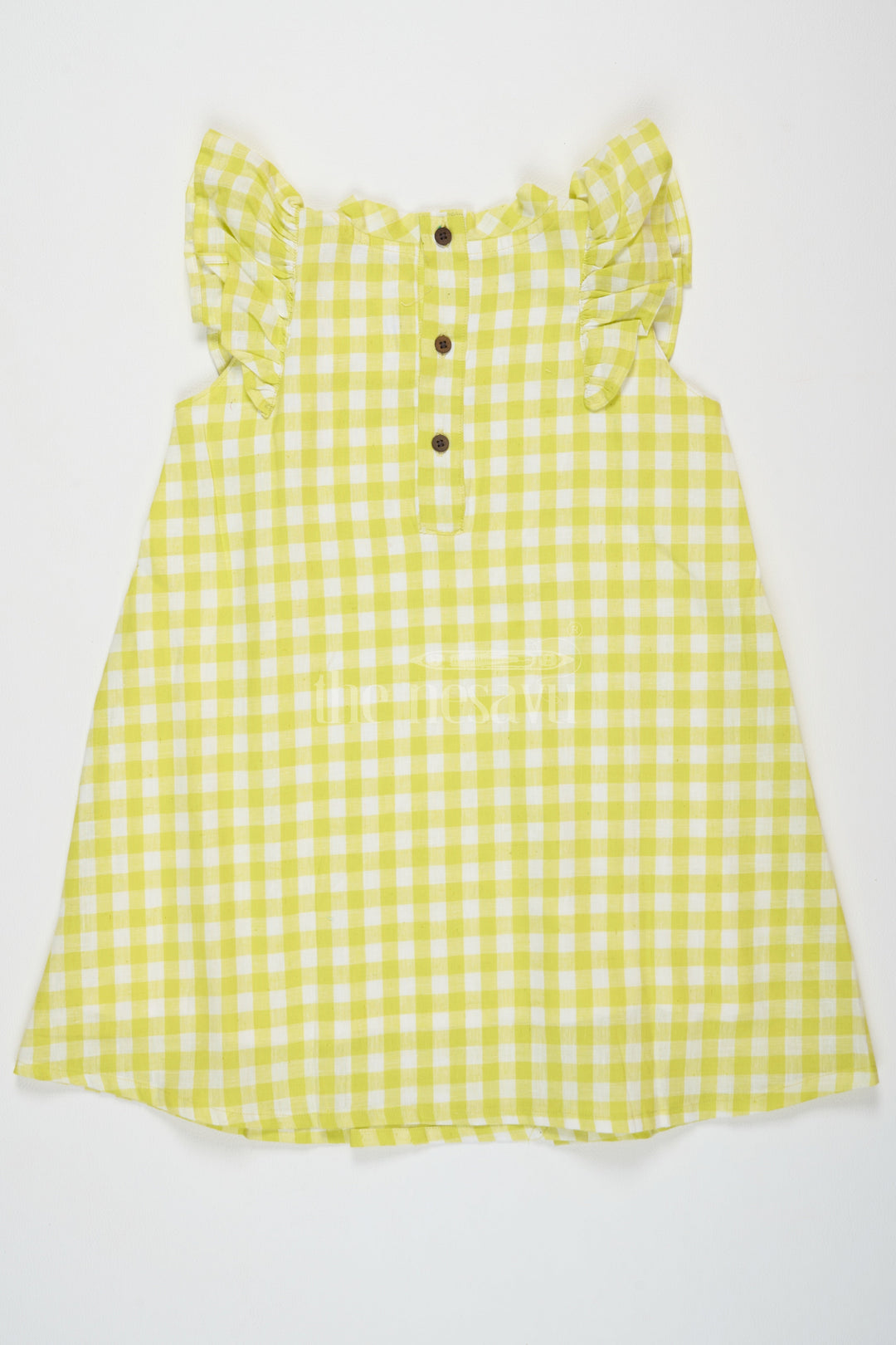 The Nesavu Baby Cotton Frocks Pure Cotton Casual Baby Frocks for Girls in Yellow with Gingham Checks and Flutter Sleeves Nesavu Nesavu Pure Cotton Casual Baby Frocks Girls Yellow Gingham Checks Flutter Sleeves