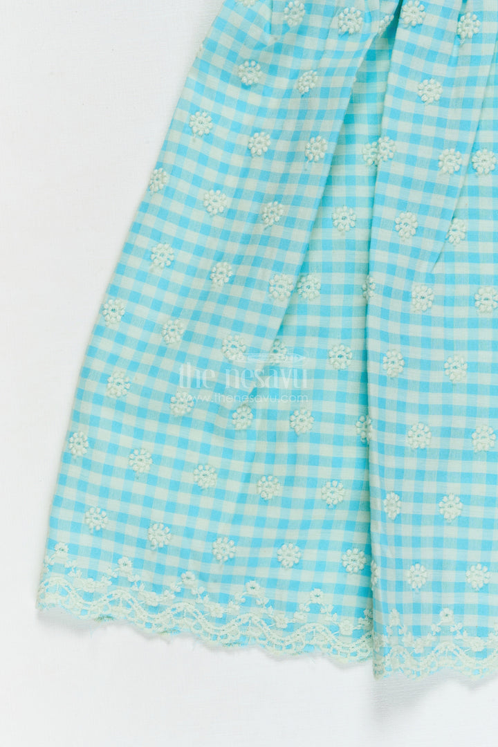 The Nesavu Girls Cotton Frock Pure Cotton Checked Frock for Girls with Delicate Chikankari Embroidery Nesavu Nesavu pure cotton girls frock with gingham checks and chikankari-style floral embroidery