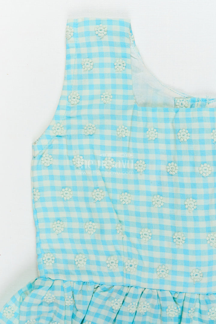 The Nesavu Girls Cotton Frock Pure Cotton Checked Frock for Girls with Delicate Chikankari Embroidery Nesavu Nesavu pure cotton girls frock with gingham checks and chikankari-style floral embroidery