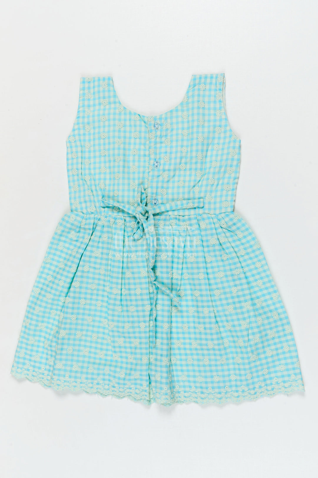 The Nesavu Girls Cotton Frock Pure Cotton Checked Frock for Girls with Delicate Chikankari Embroidery Nesavu Nesavu pure cotton girls frock with gingham checks and chikankari-style floral embroidery