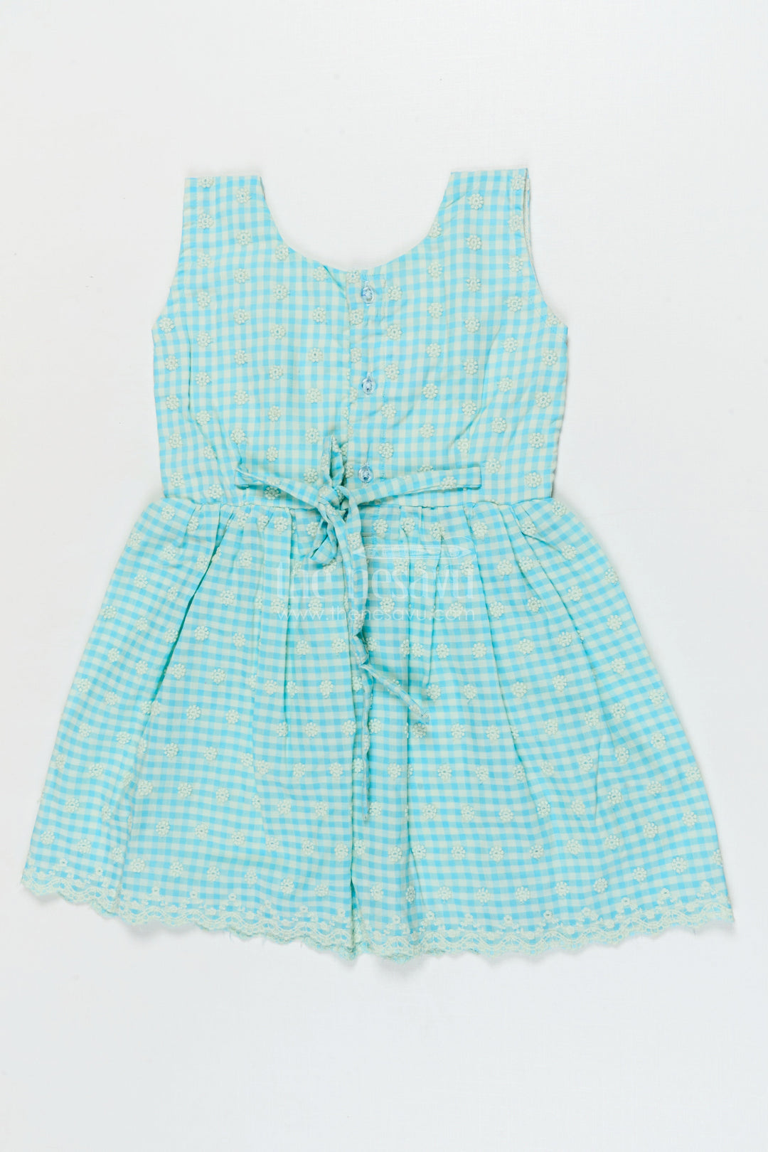 The Nesavu Girls Cotton Frock Pure Cotton Checked Frock for Girls with Delicate Chikankari Embroidery Nesavu Nesavu pure cotton girls frock with gingham checks and chikankari-style floral embroidery