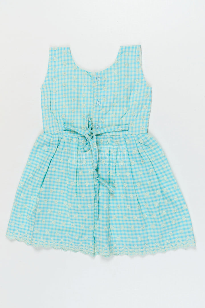 The Nesavu Girls Cotton Frock Pure Cotton Checked Frock for Girls with Delicate Chikankari Embroidery Nesavu Nesavu pure cotton girls frock with gingham checks and chikankari-style floral embroidery