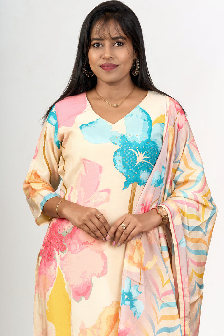 The Nesavu Womens Straight Suit Sets Pure Cotton Kurta Sets with Dupatta in Multicolor Prints for Women’S Comfortable Wear Nesavu Pure Cotton Multicolor Kurta Sets Printed Dupatta Womens Comfortable Summer Wear | The Nesavu