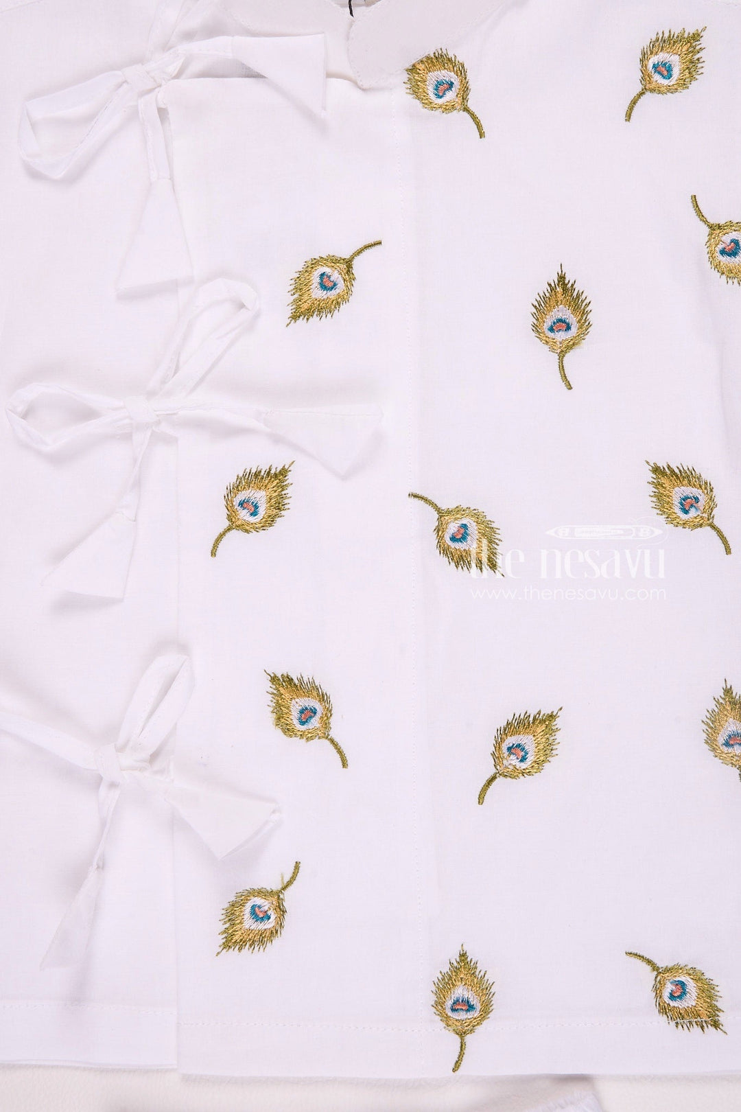 The Nesavu Boys Dothi Set Pure White Krishna Jayanthi Baby Kurtha with Dothi Pant Set Nesavu Pure White Krishna Jayanthi Baby Kurtha with Dothi Pant Set - Special Festive Wear