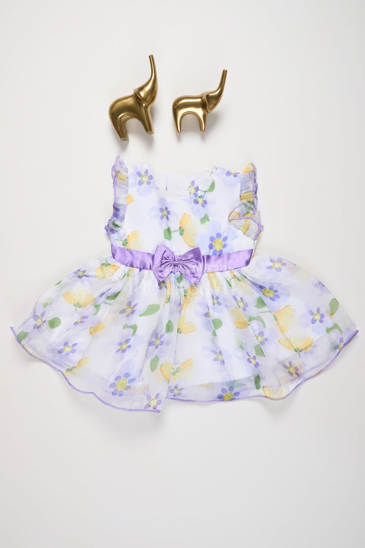 The Nesavu Baby Cotton Frocks Purple Baby Cotton Frock with Organza Floral Print and Sleeveless Design Nesavu 14 (6M) / Purple BFJ659A-14 Nesavu Purple Floral Baby Cotton Frock Organza Overlay Summer Events