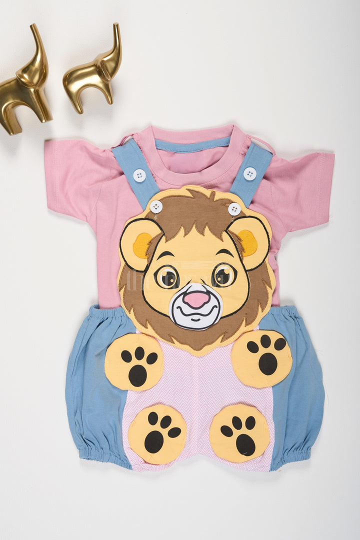 The Nesavu Baby Dungarees Purple Baby Dungaree Set with Lion Face and Paw Print Details for Boys Nesavu 12 (3M) / Purple BCS139B-12 Purple Baby Dungaree Set Lion Face Blue Overalls Nesavu Boys Playful Outfit