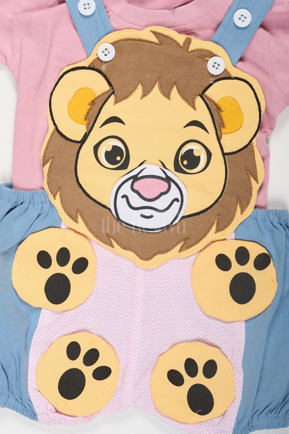 The Nesavu Baby Dungarees Purple Baby Dungaree Set with Lion Face and Paw Print Details for Boys Nesavu Purple Baby Dungaree Set Lion Face Blue Overalls Nesavu Boys Playful Outfit