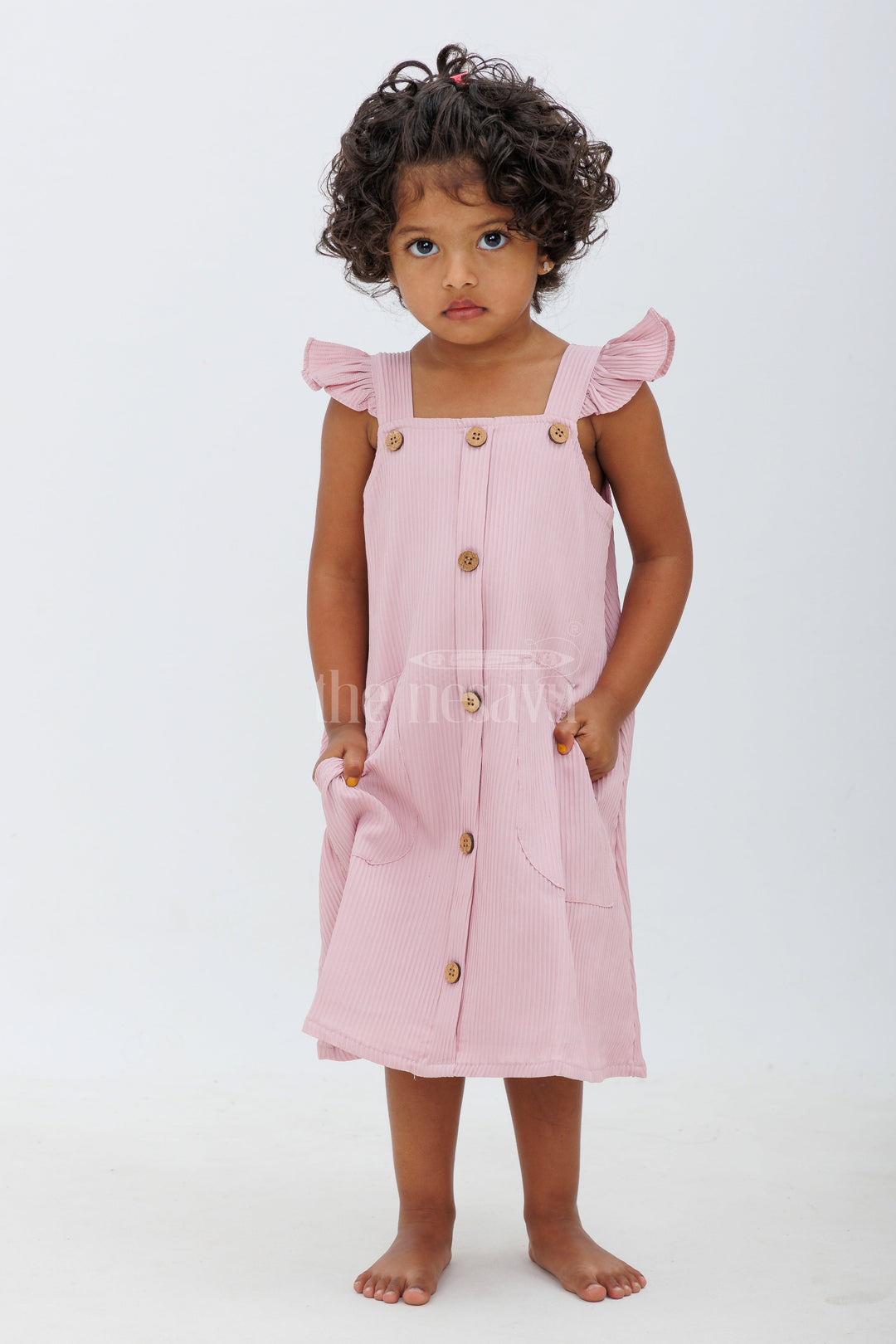 The Nesavu Baby Fancy Frock Purple Cotton Blend Frock with Button Front and Cap Sleeves Nesavu 16 (1Y) / Purple BFJ590A-16 Purple Cotton Blend Frock with Button Front and Cap Sleeves - Nesavu