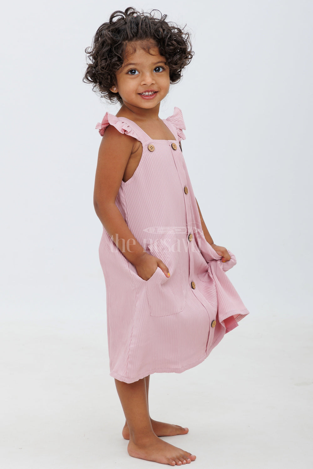 The Nesavu Baby Fancy Frock Purple Cotton Blend Frock with Button Front and Cap Sleeves Nesavu Purple Cotton Blend Frock with Button Front and Cap Sleeves - Nesavu