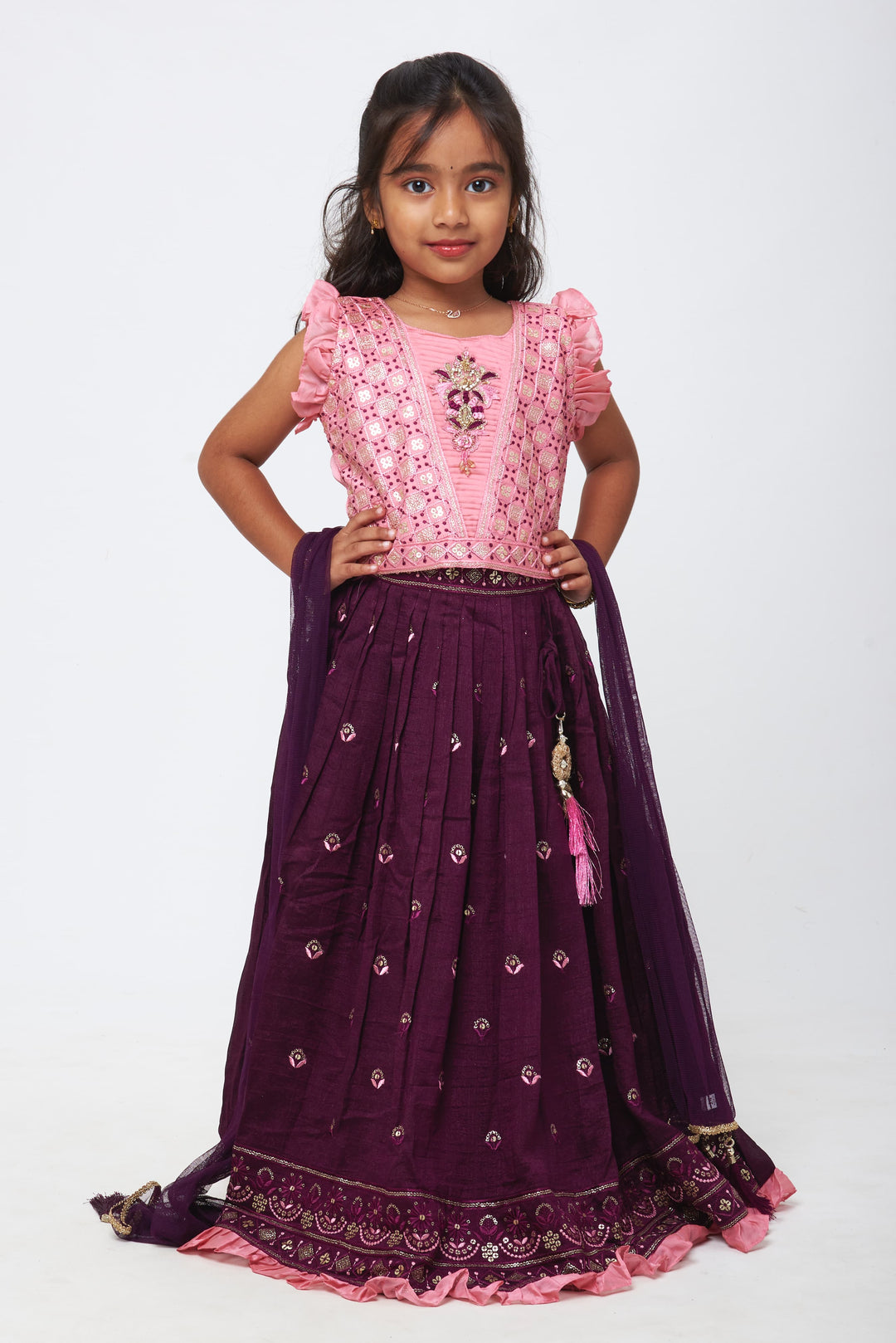 The Nesavu Girls Lehenga Choli Purple Dream: Girls Lilac & Plum Embellished Ensemble Lehenga Choli Set Nesavu 16 (1Y) / Purple / Georgette GL382A-16 Celebrate in Style | Diwali Festive Wear Lehenga Choli Sets for Girls | The Nesavu