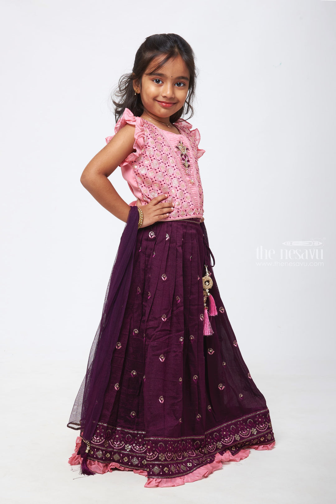 The Nesavu Girls Lehenga Choli Purple Dream: Girls Lilac & Plum Embellished Ensemble Lehenga Choli Set Nesavu Celebrate in Style | Diwali Festive Wear Lehenga Choli Sets for Girls | The Nesavu