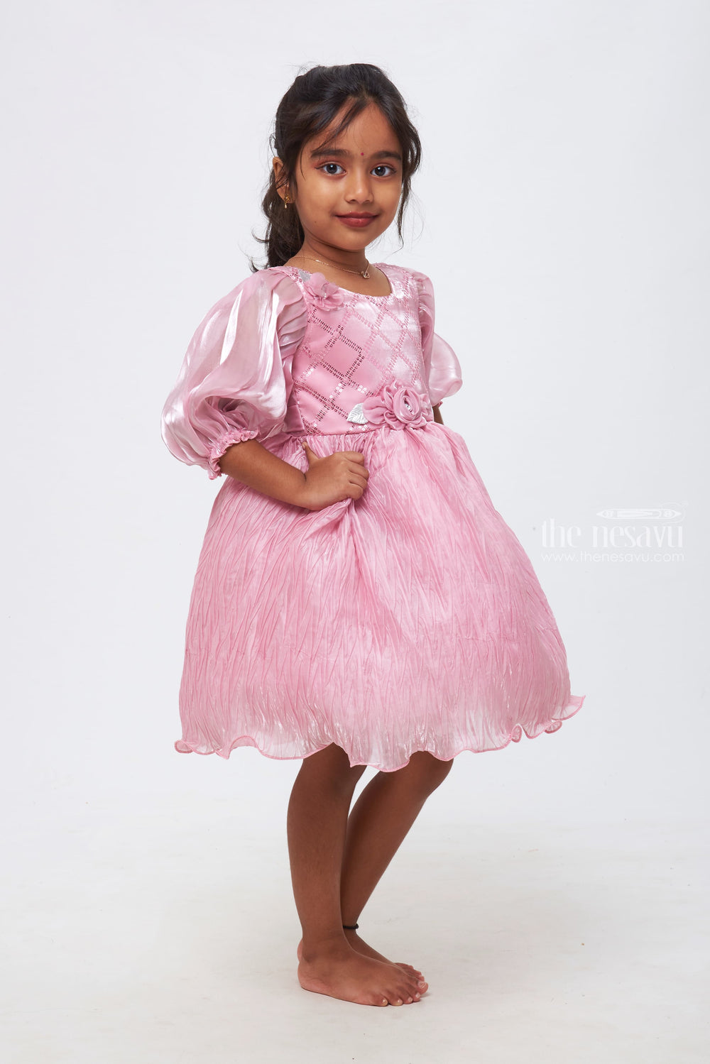 The Nesavu Girls Fancy Party Frock Purple Dreams: Girls Enchanting Lilac Dress with Floral Embellishments Nesavu Celebrate in Style | Exquisite Party Frocks for Young Divas | The Nesavu