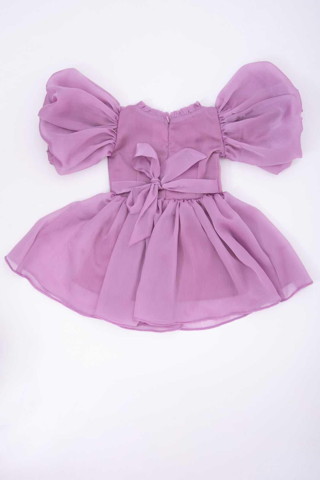 The Nesavu Girls Fancy Party Frock Purple Glaze Organza Frock with Balloon Sleeves and Flamingo Embroidery Nesavu Purple Glaze Organza Frock with Balloon Sleeves and Flamingo Embroidery