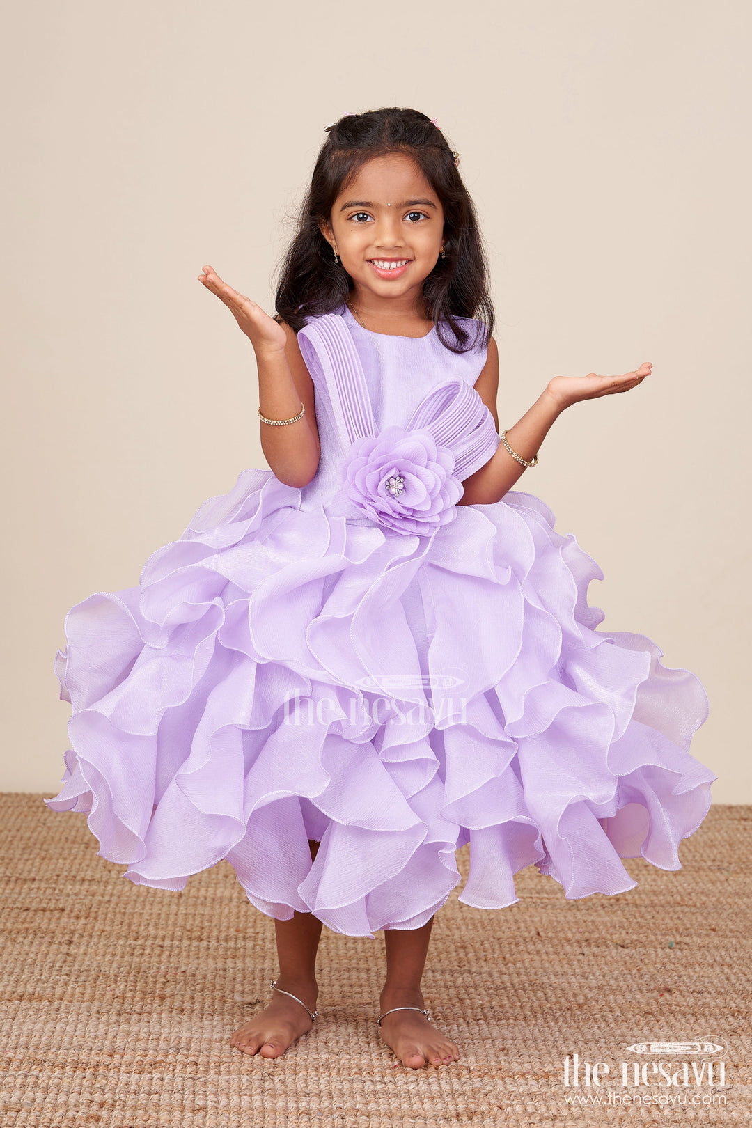 The Nesavu Girls Fancy Party Frock Purple Shimmer Georgette Layered Frock for Girls Birthday Parties Nesavu 16 (1Y) / Purple PF275A-16 Nesavu purple shimmer georgette party frock girls birthdays special occasions