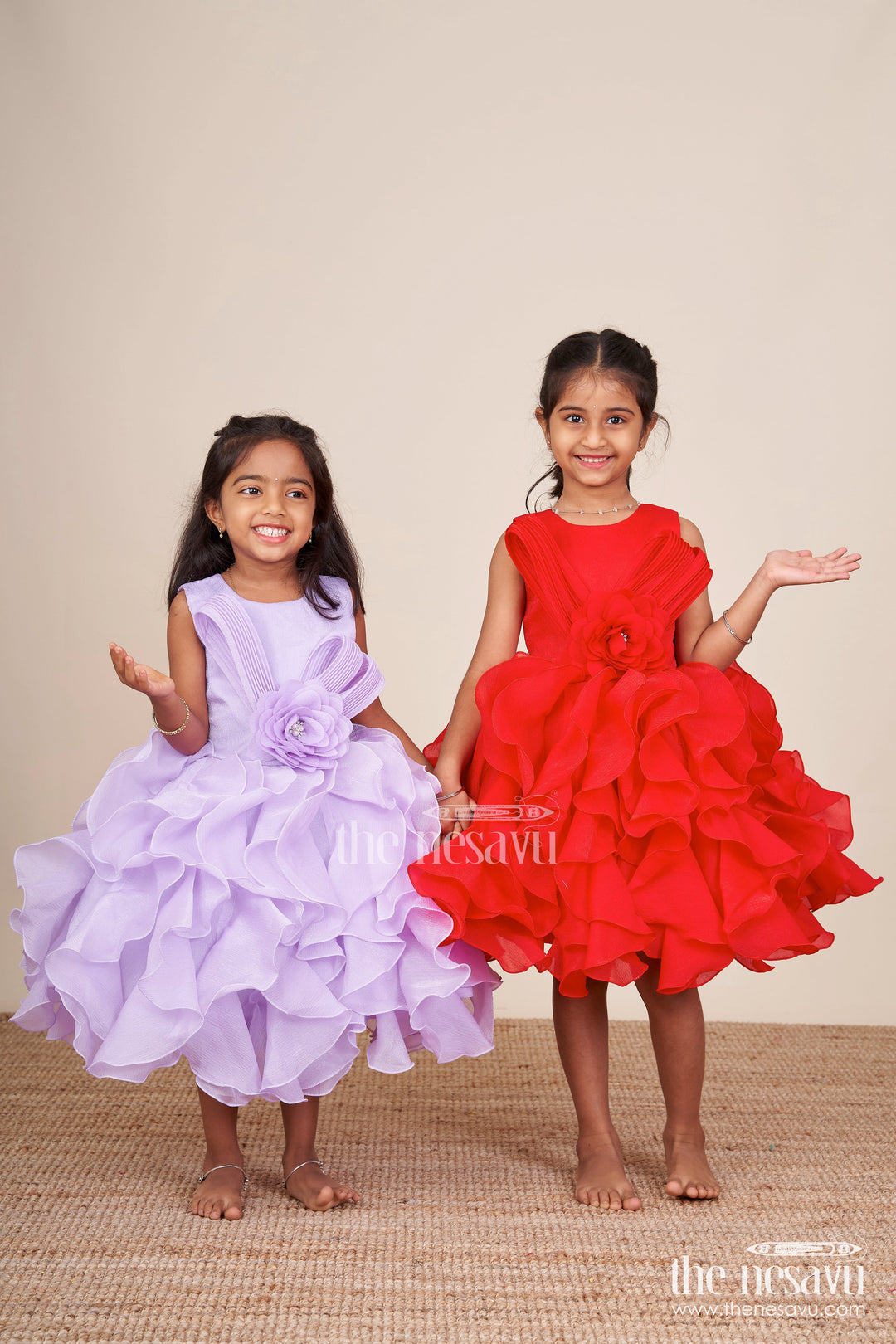 The Nesavu Girls Fancy Party Frock Purple Shimmer Georgette Layered Frock for Girls Birthday Parties Nesavu Nesavu purple shimmer georgette party frock girls birthdays special occasions