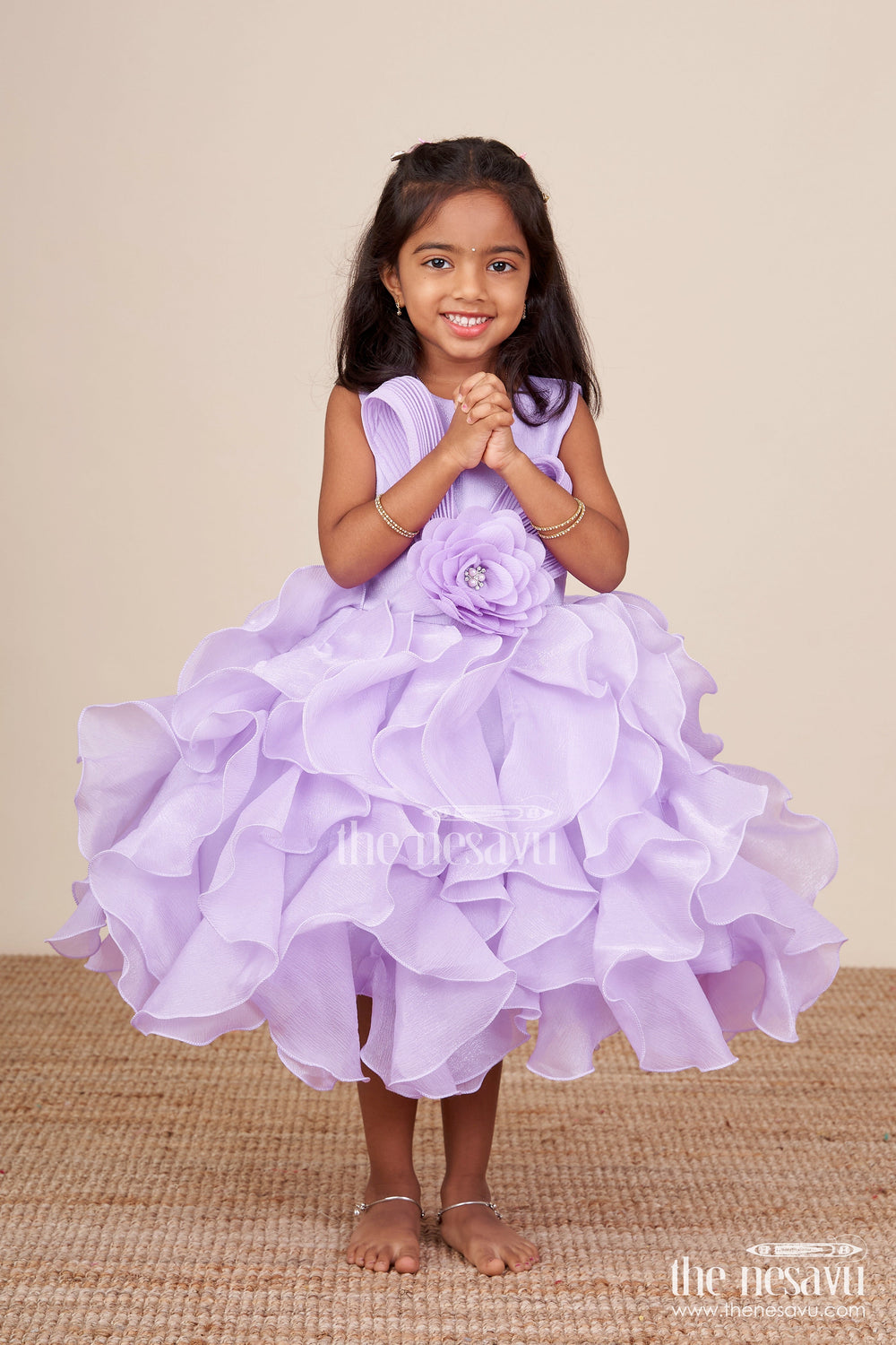 The Nesavu Girls Fancy Party Frock Purple Shimmer Georgette Layered Frock for Girls Birthday Parties Nesavu Nesavu purple shimmer georgette party frock girls birthdays special occasions