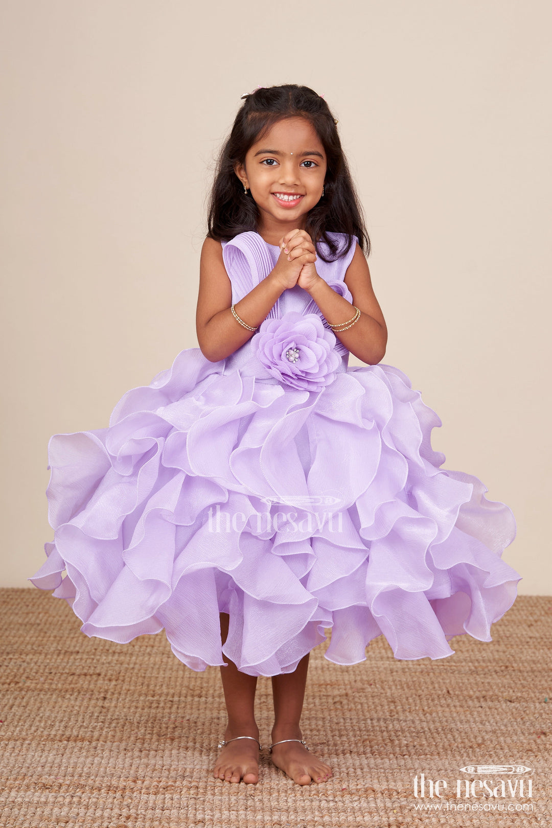 The Nesavu Girls Fancy Party Frock Purple Shimmer Georgette Layered Frock for Girls Birthday Parties Nesavu Nesavu purple shimmer georgette party frock girls birthdays special occasions
