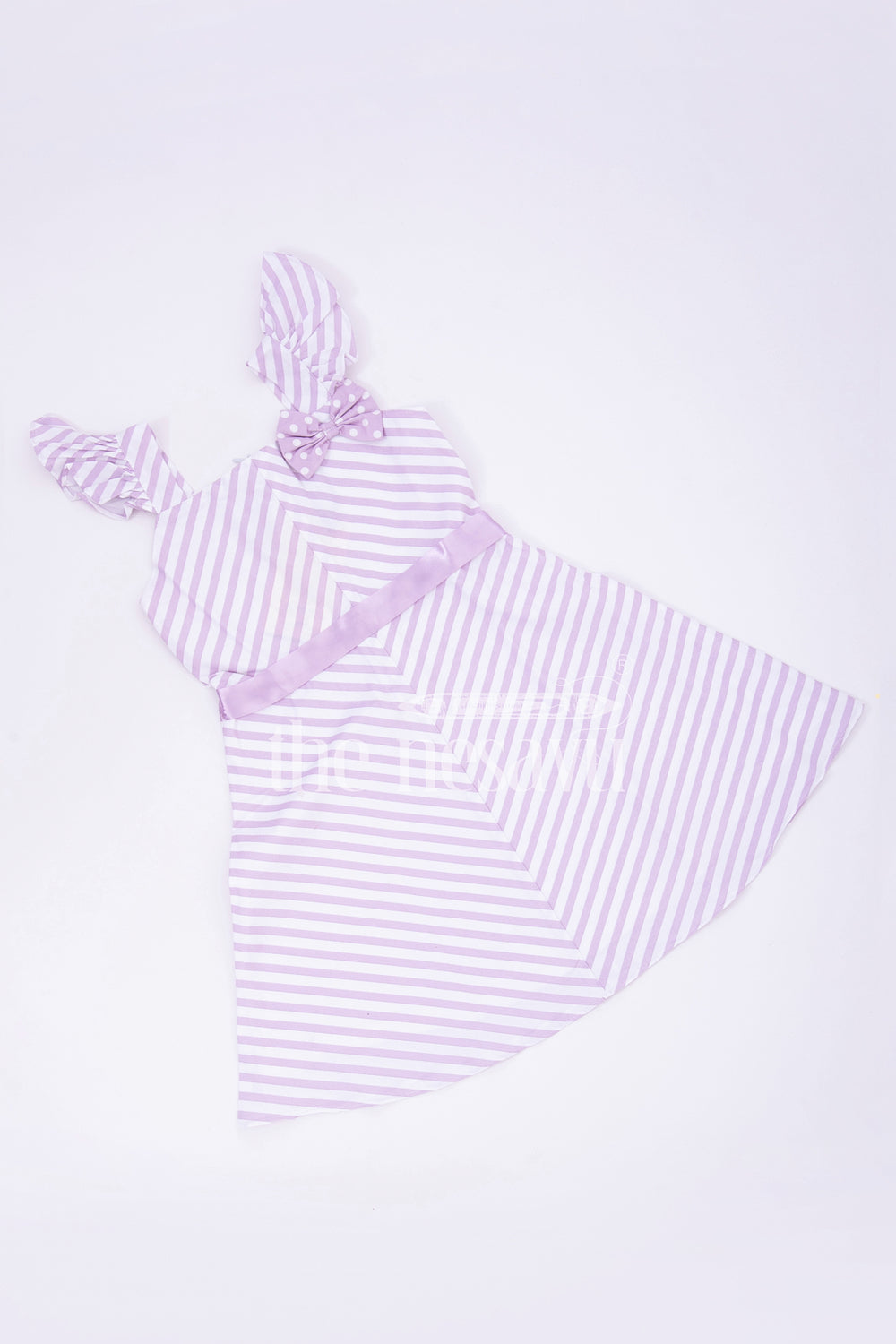 The Nesavu Baby Cotton Frocks Purple Striped Cotton Frock with Cap Sleeves and Bow Nesavu Purple Striped Cotton Frock with Cap Sleeves and Bow - Nesavu