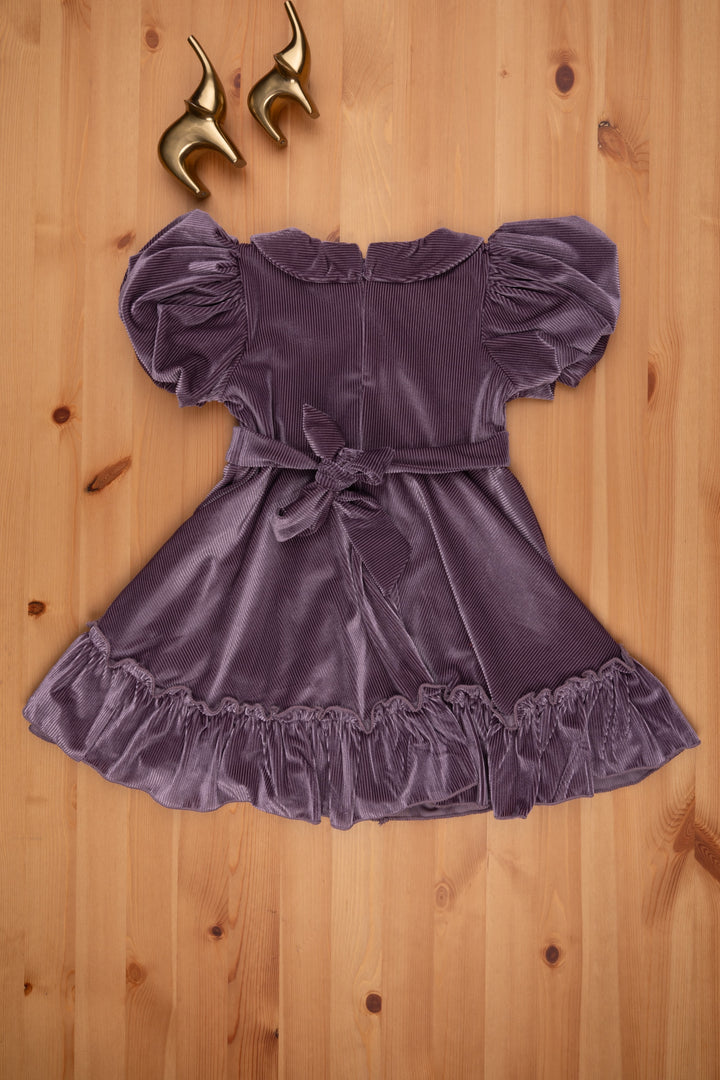 The Nesavu Frocks & Dresses Purple Velvet Baby Girl Frock - Peter Pan Collar & Bow Embellishment Nesavu Girls Velvet Frock | Party frock for Baby Girls | The Nesavu