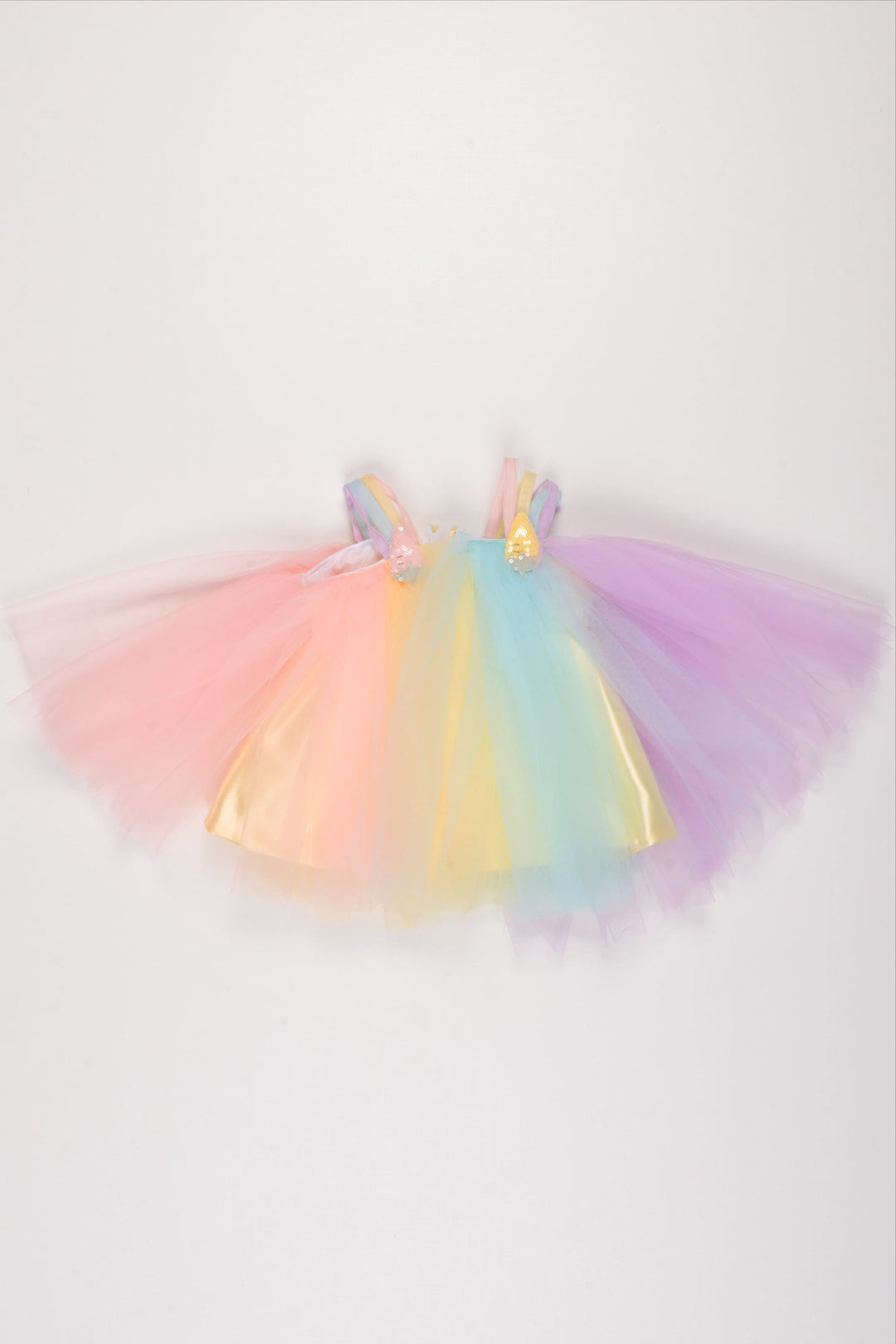 The Nesavu Girls Tutu Frock Rainbow Pastel Unicorn Tulle Dress for Girls Nesavu 12 (3M) / multicolor / Plain Net PF174A-12 Girls Pastel Rainbow Unicorn Dress | Magical Tulle Party Dress for Kids | The Nesavu