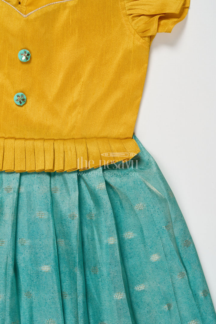 The Nesavu Silk Frock Raw Silk Yoke Silk Frock for Baby Girl for Weddings and Poojas Nesavu Nesavu baby girl silk frock with raw silk yoke and zari skirt for poojas and festive functions