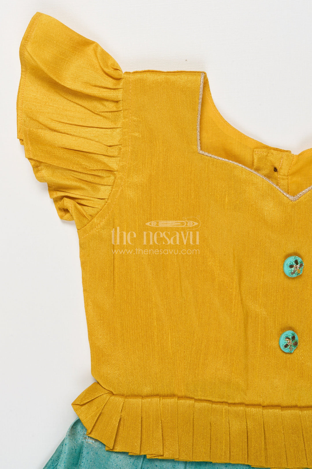 The Nesavu Silk Frock Raw Silk Yoke Silk Frock for Baby Girl for Weddings and Poojas Nesavu Nesavu baby girl silk frock with raw silk yoke and zari skirt for poojas and festive functions