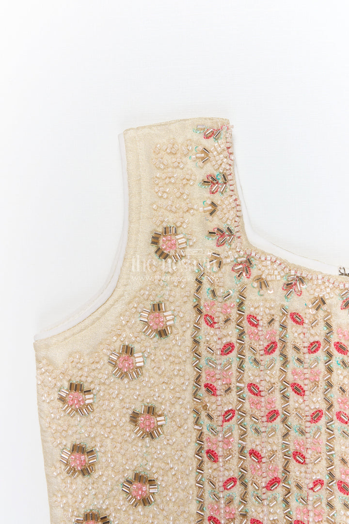 The Nesavu Girls Lehenga Choli Reception Lehenga for Girls Sequinned Party Look Nesavu Nesavu Girls Cream Pink Reception Lehenga Choli Sequin Embellishments Gold Embroidery