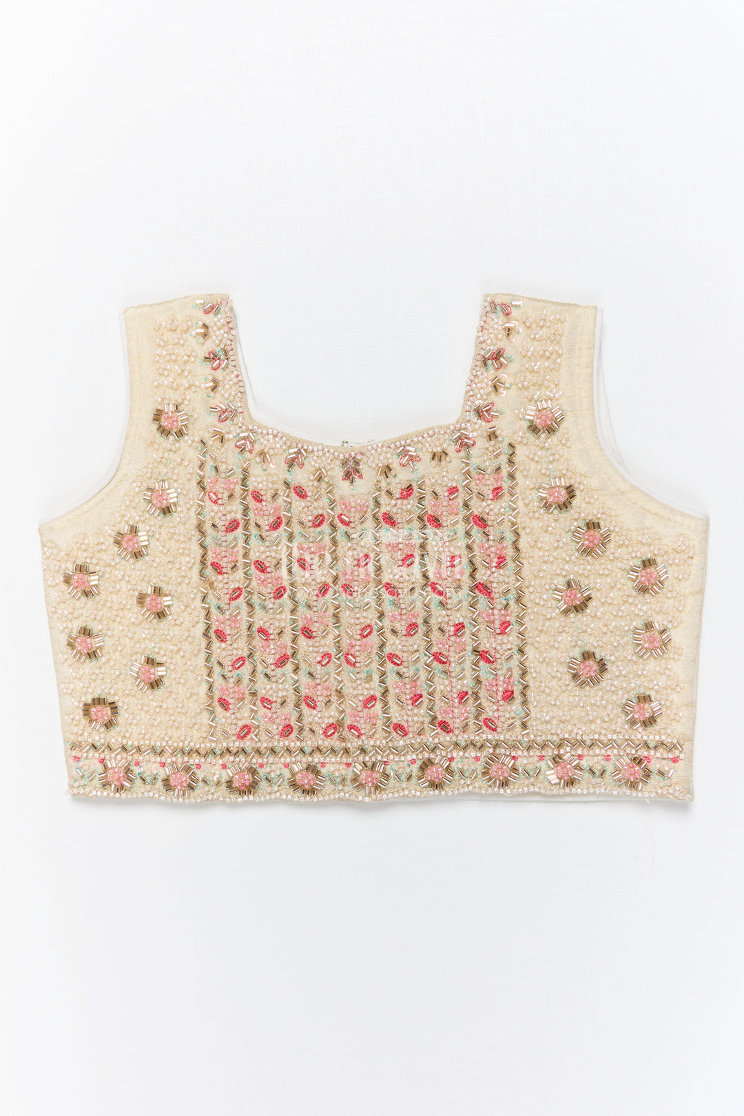 The Nesavu Girls Lehenga Choli Reception Lehenga for Girls Sequinned Party Look Nesavu Nesavu Girls Cream Pink Reception Lehenga Choli Sequin Embellishments Gold Embroidery